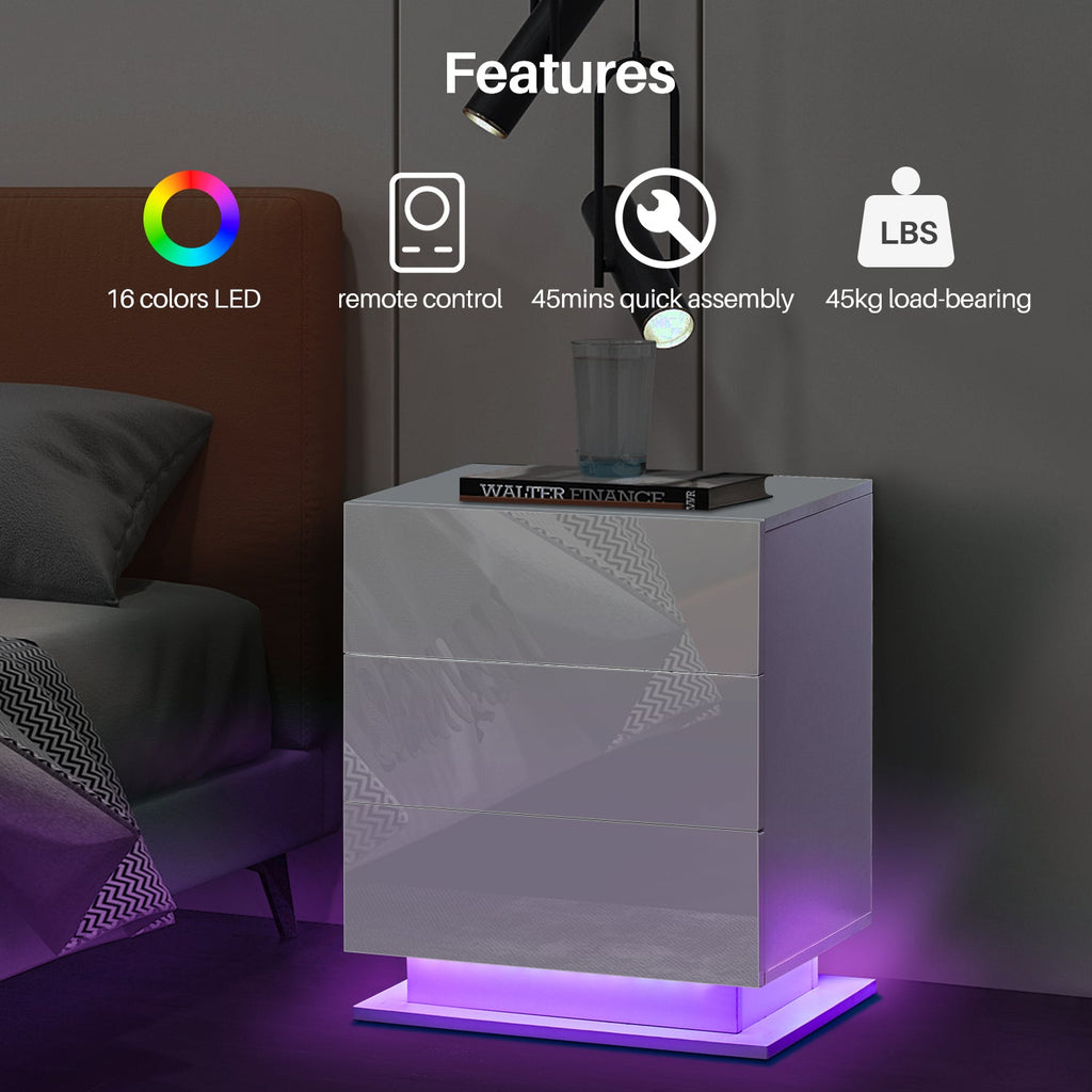 Mario LED Light Bedside Table [3 Drawers]