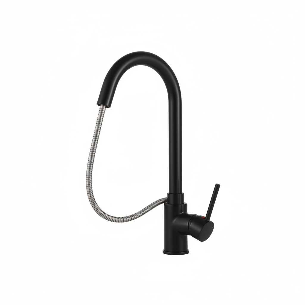 All-Copper Retractable Swivel Kitchen Faucet on white background